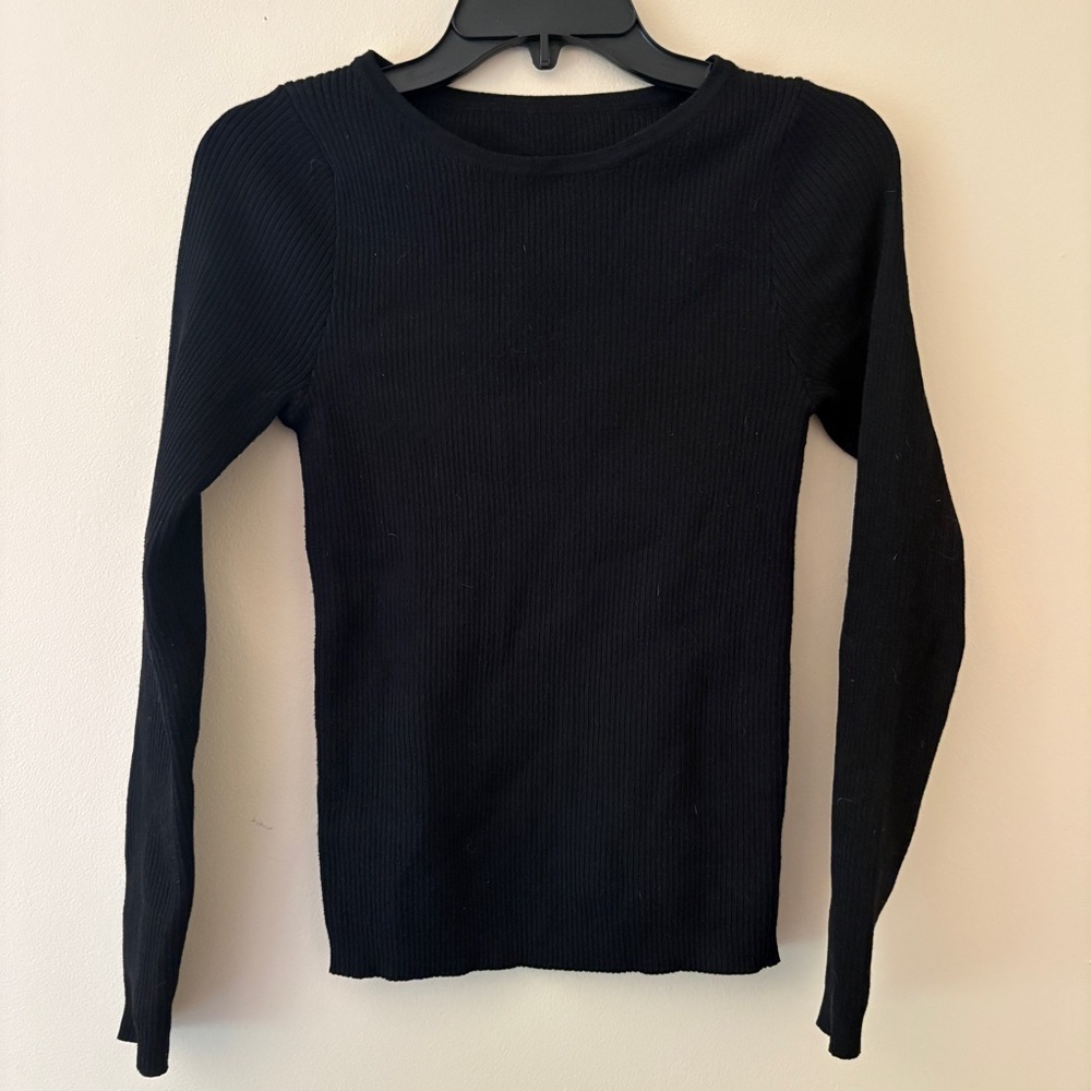 Black Ribbed Long Sleeve Sweater Top Medium